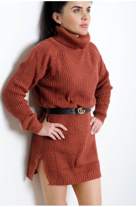 Sweter sukienka golf w kolorze ceglanym