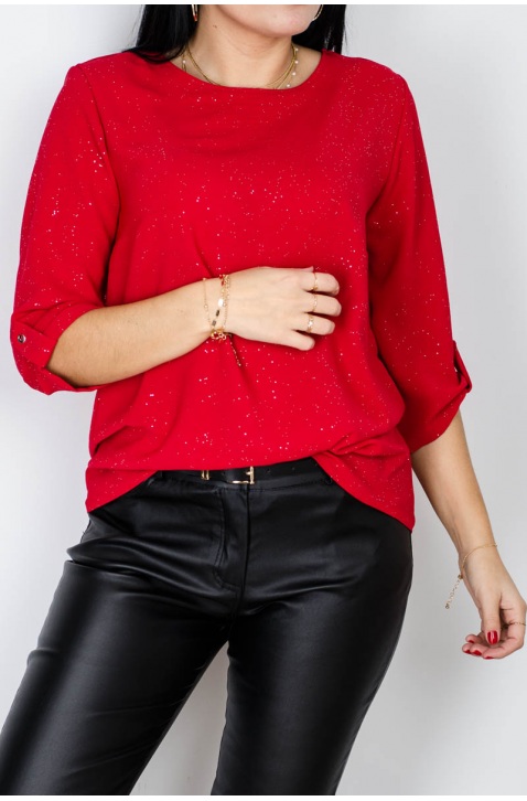 Elegancka czerwona bluzka z brokatem