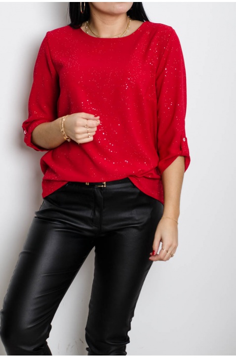 Elegancka czerwona bluzka z brokatem