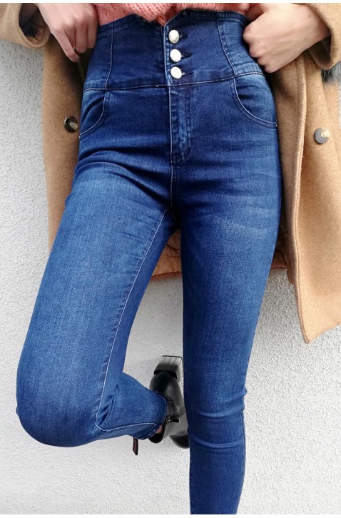 Spodnie jeansowe slim z wysokim stanem i guzikami