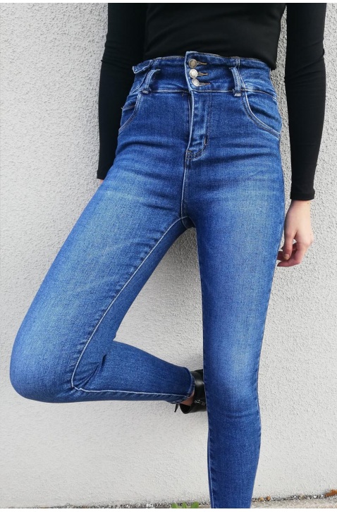 Spodnie jeansowe rurki z wysoką talia i guzikami